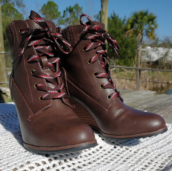 Nautica Shoes - Nautica High Heel Wedge Lace Up Ankle Boots